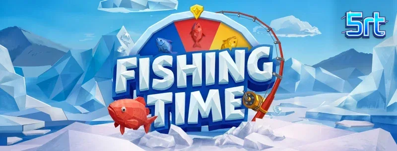 Tampilan visual game Fishing Time dari BGaming dengan tema memancing es dan roda keberuntungan